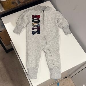 ROOTS gender neutral grey with plaid roots romper size 18-24 months